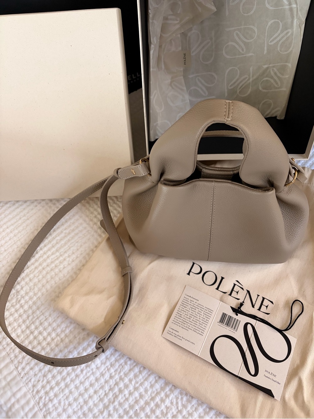 Polene Numero Neuf Mini Taupe grains leather top handle shoulder crossbody EUC - Picture 3 of 16